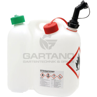 Doppelkanister GRANIT, Ausführung: 5,5 Liter Kraftstoffgemisch, 3 Liter Kettenöl, weiß / transparent, Zulassung UN/BAM