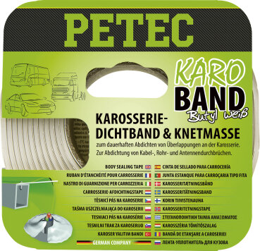 Karo-Band Karosseriedichtband Buthyl flach weiß PETEC 20mm x 2mm x 3m